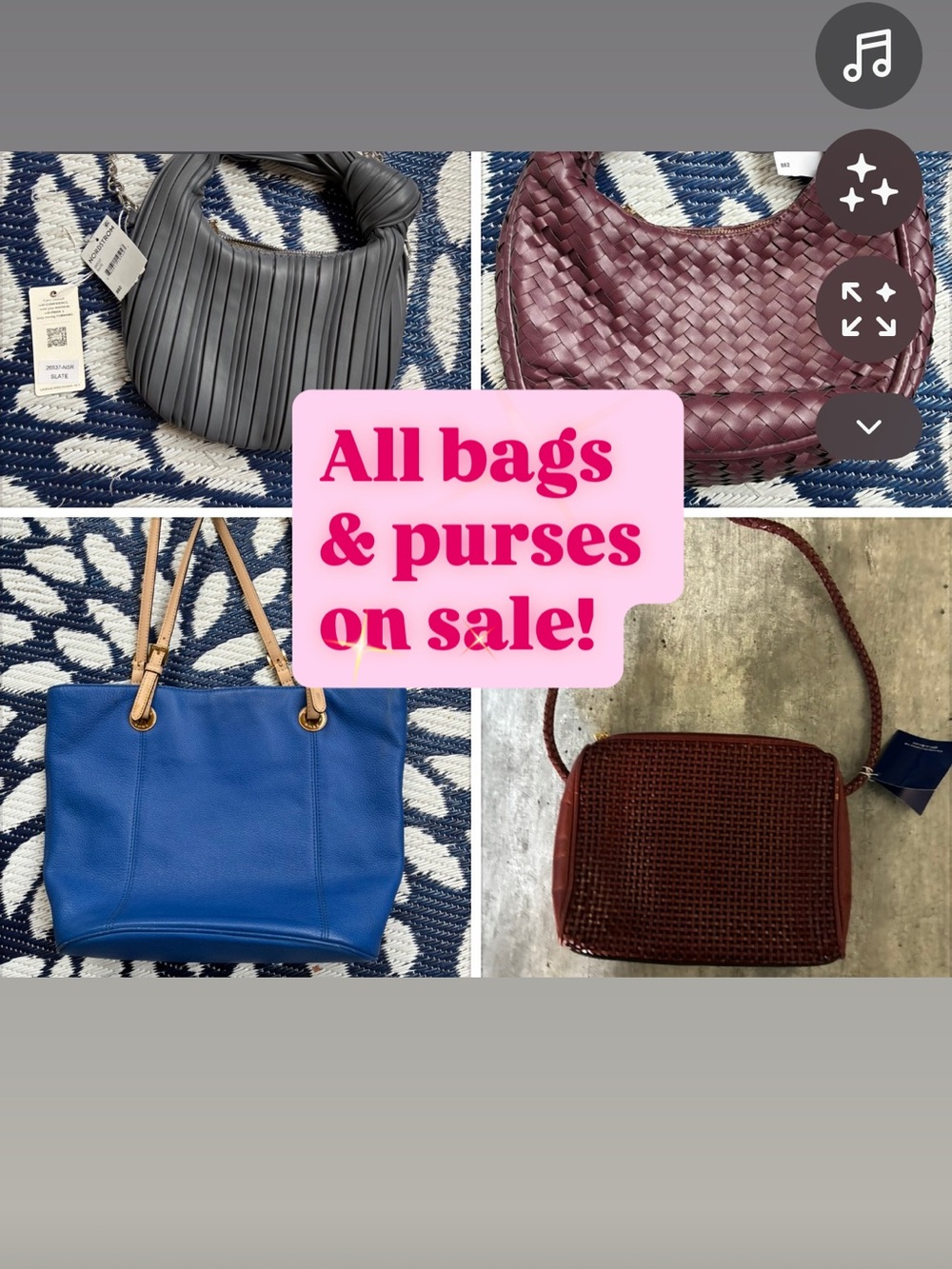Blue Leather Tote Bag with Tan Straps